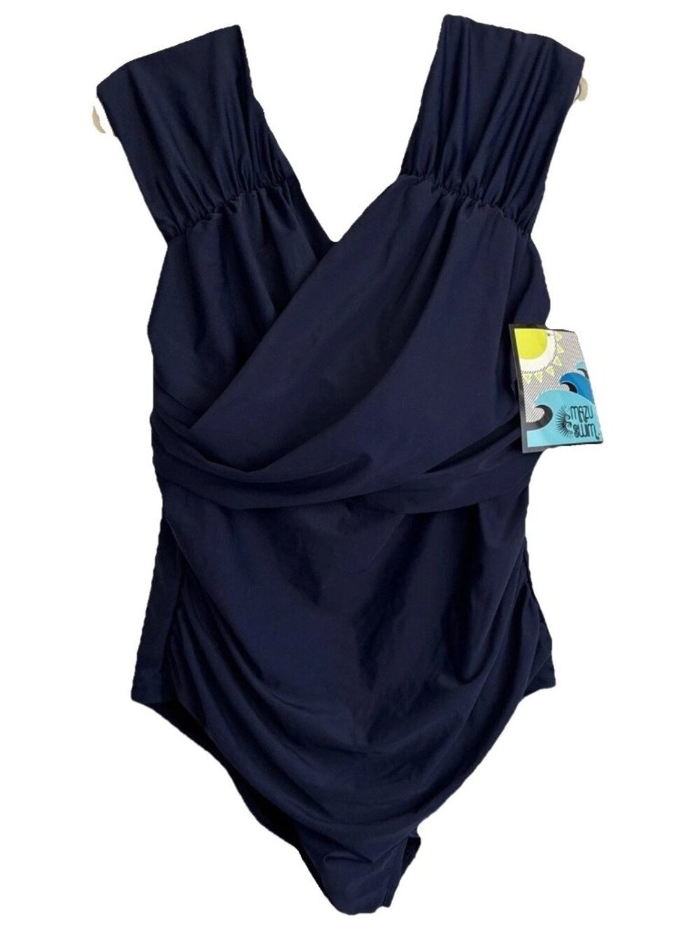 Mazu Swim Womens Plus Size 24W Navy Blue Grecian Ruched One Piece Swimdress NWT